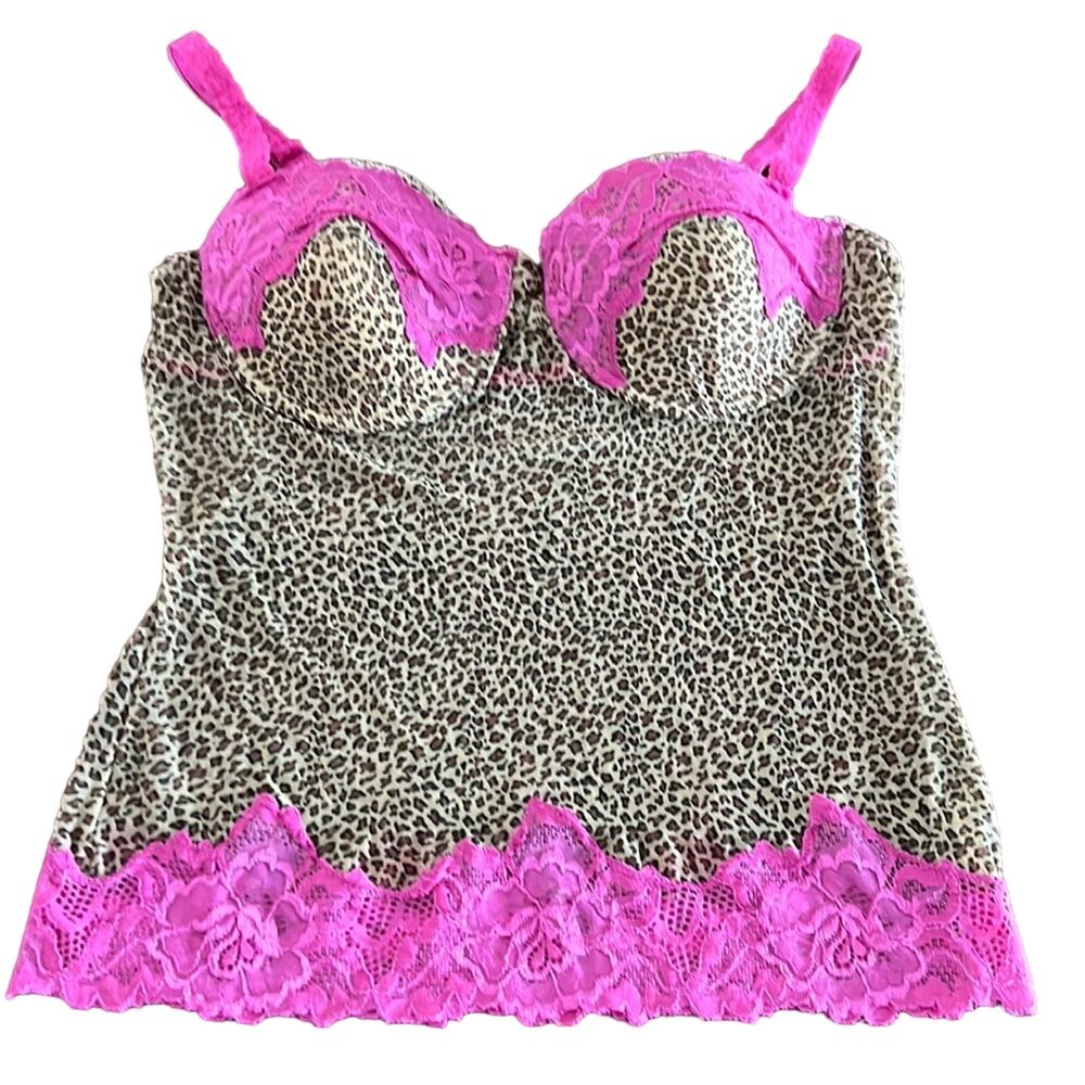 Cheetah Print with Pink Lace Bra Camisole & Panties Lingerie Woman Size Medium - Picture 3 of 8